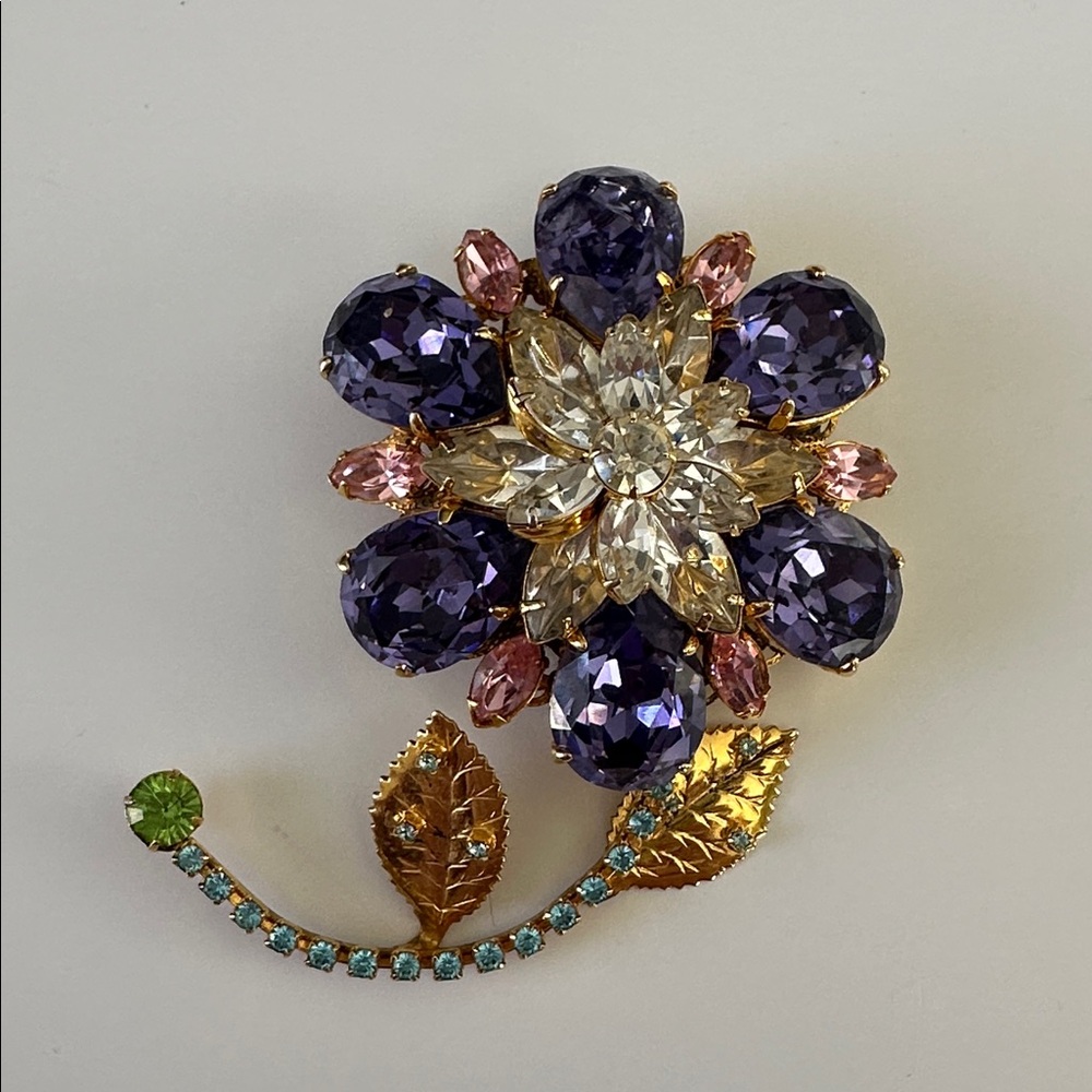 Erickson Beamon VINTAGE Rhinestone Flower Brooch - Picture 4 of 8